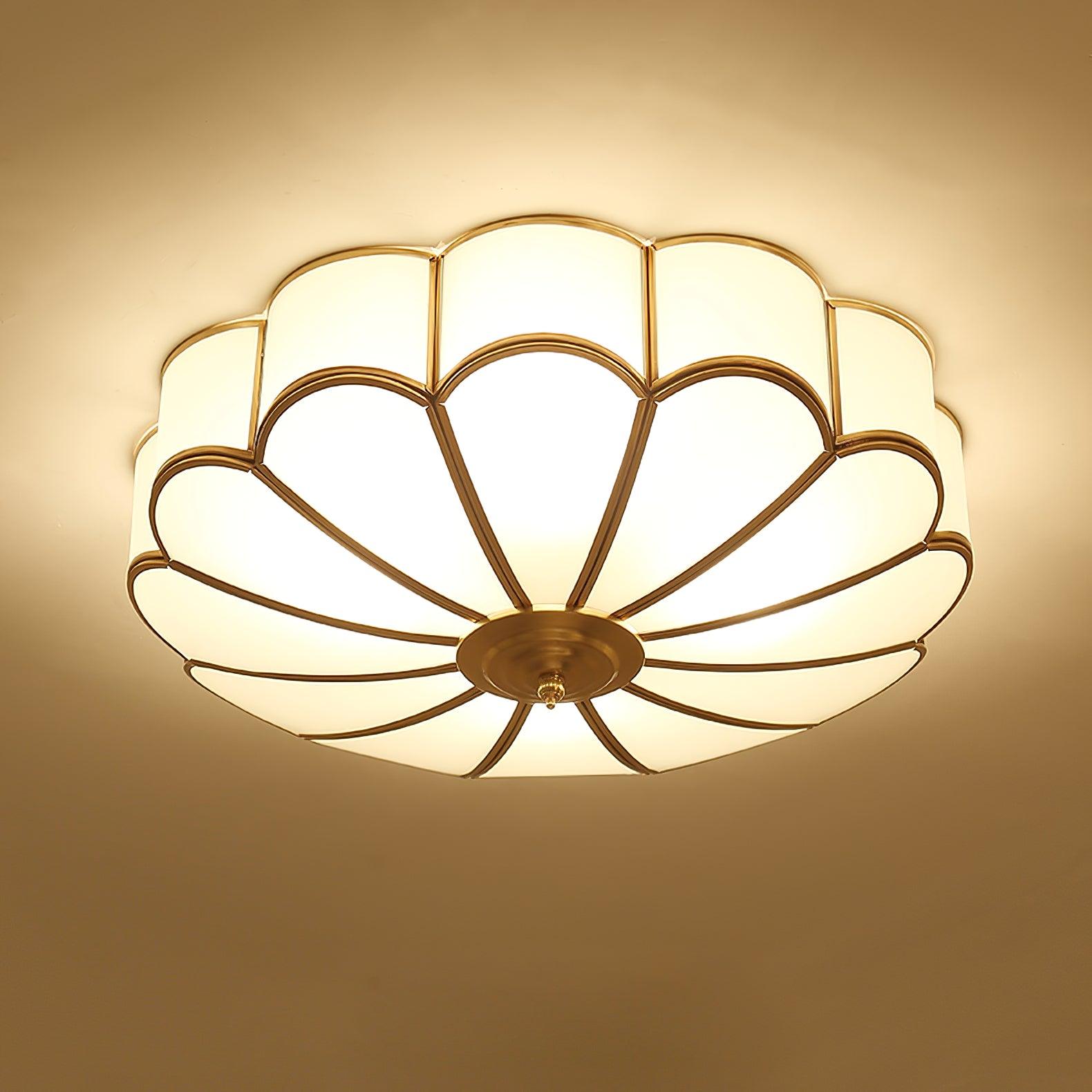 Tiffany Vintage Glass Brass Ceiling Light