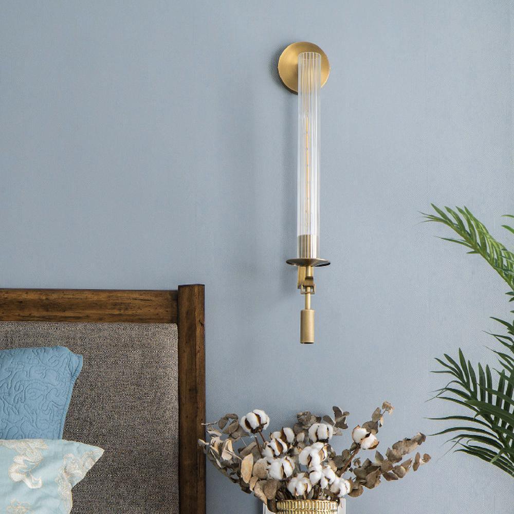 Ceshaisra French Classicism Plug-in Brass Glass Wall Lamp
