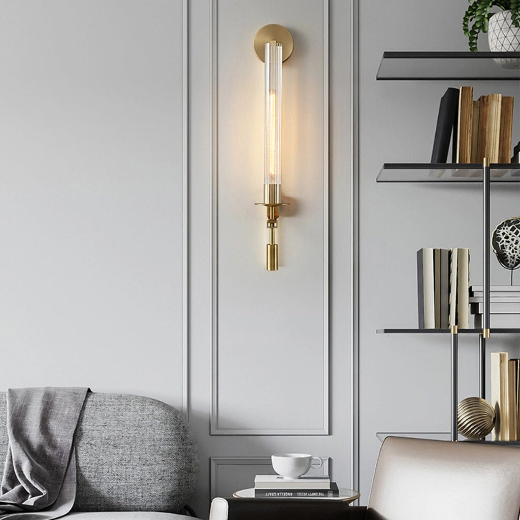 Lustra Wall Lamp Brass Minimalist Ribbed Glass