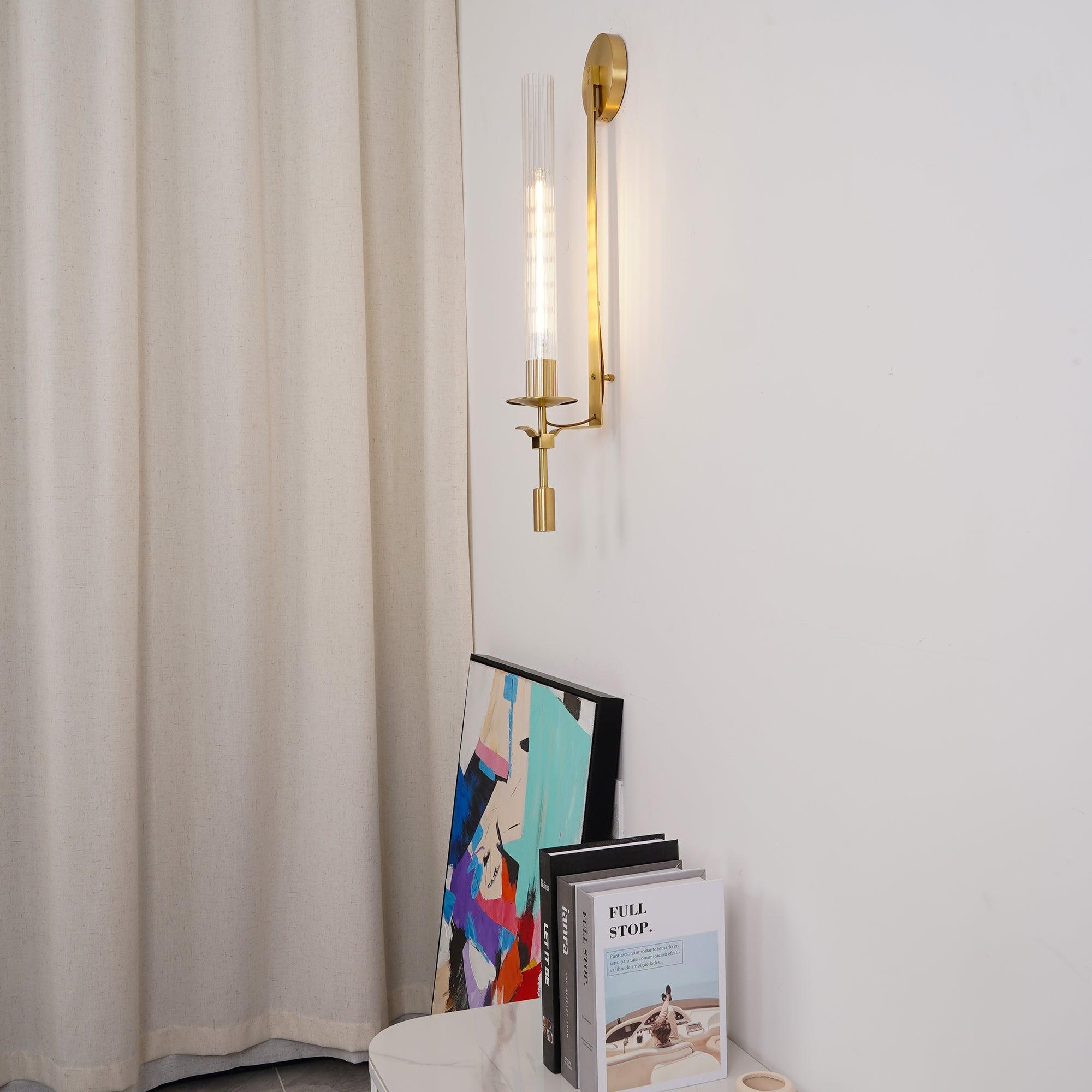 Lustra Wall Lamp Brass Minimalist Ribbed Glass