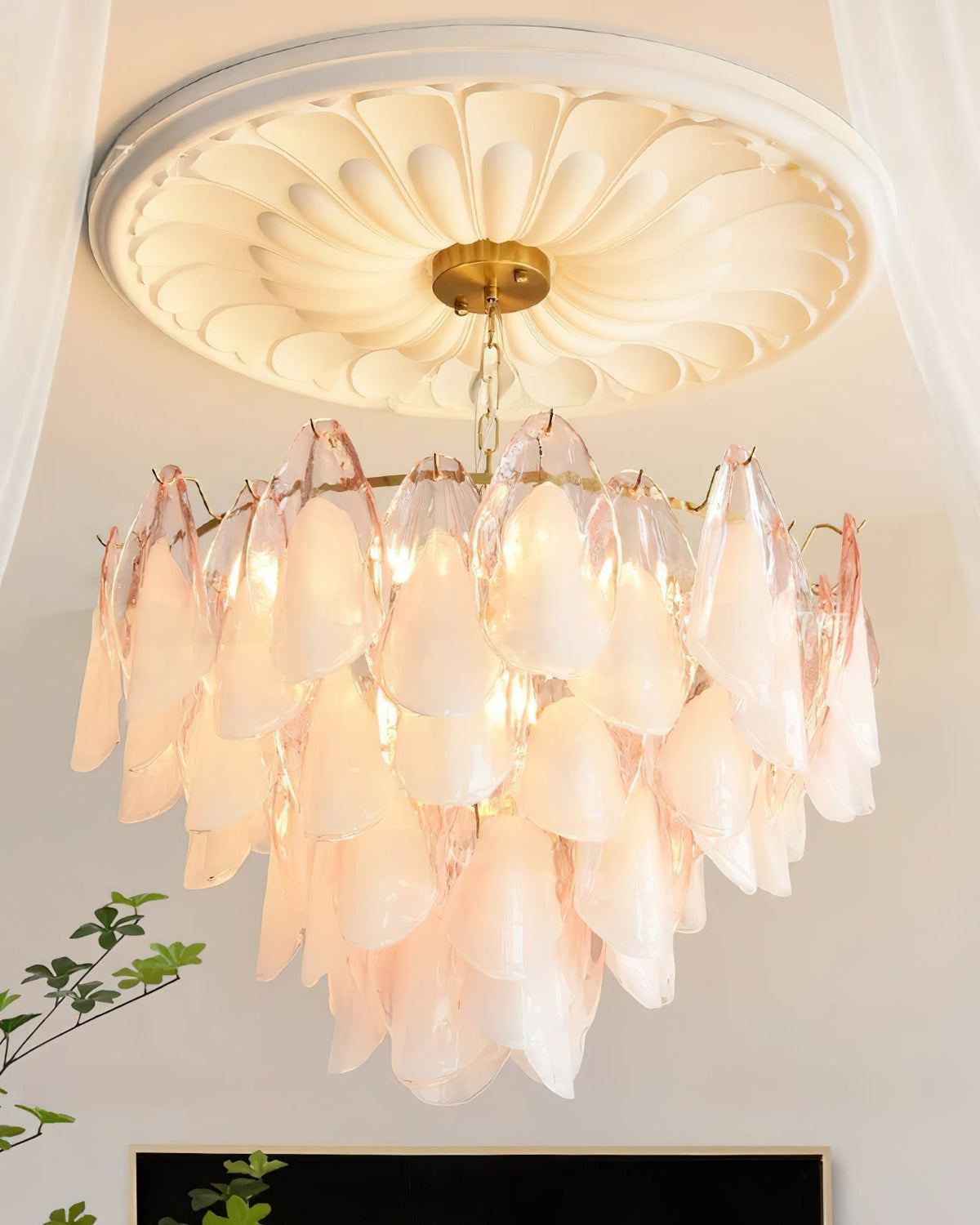 Fuchsia Chandelier Blush & Green Glass Petals - image 10