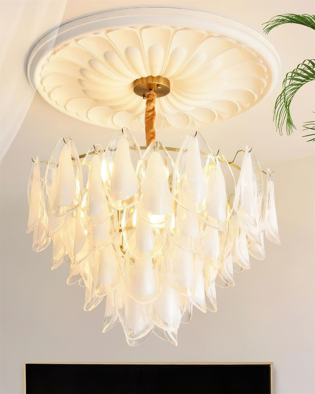 Fuchsia Chandelier Blush & Green Glass Petals - image 4