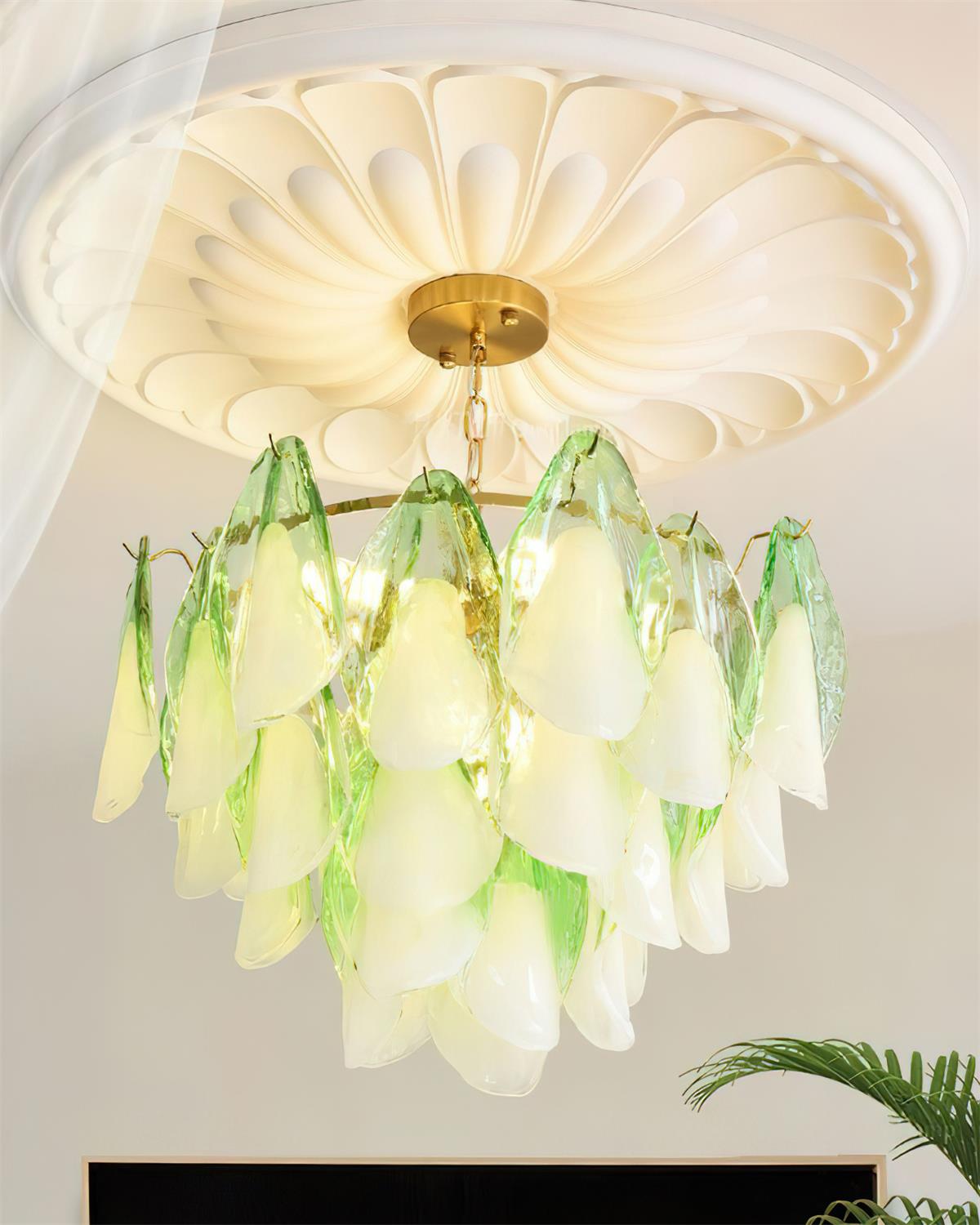 Fuchsia Chandelier Blush & Green Glass Petals - image 2