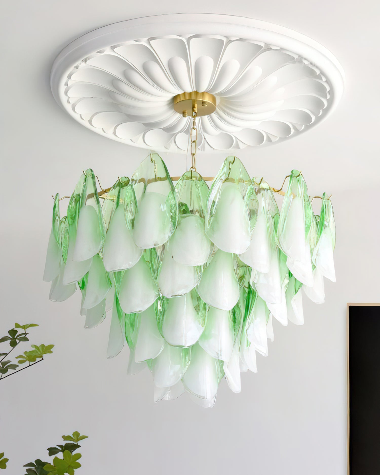 Fuchsia Chandelier Blush & Green Glass Petals - image 3