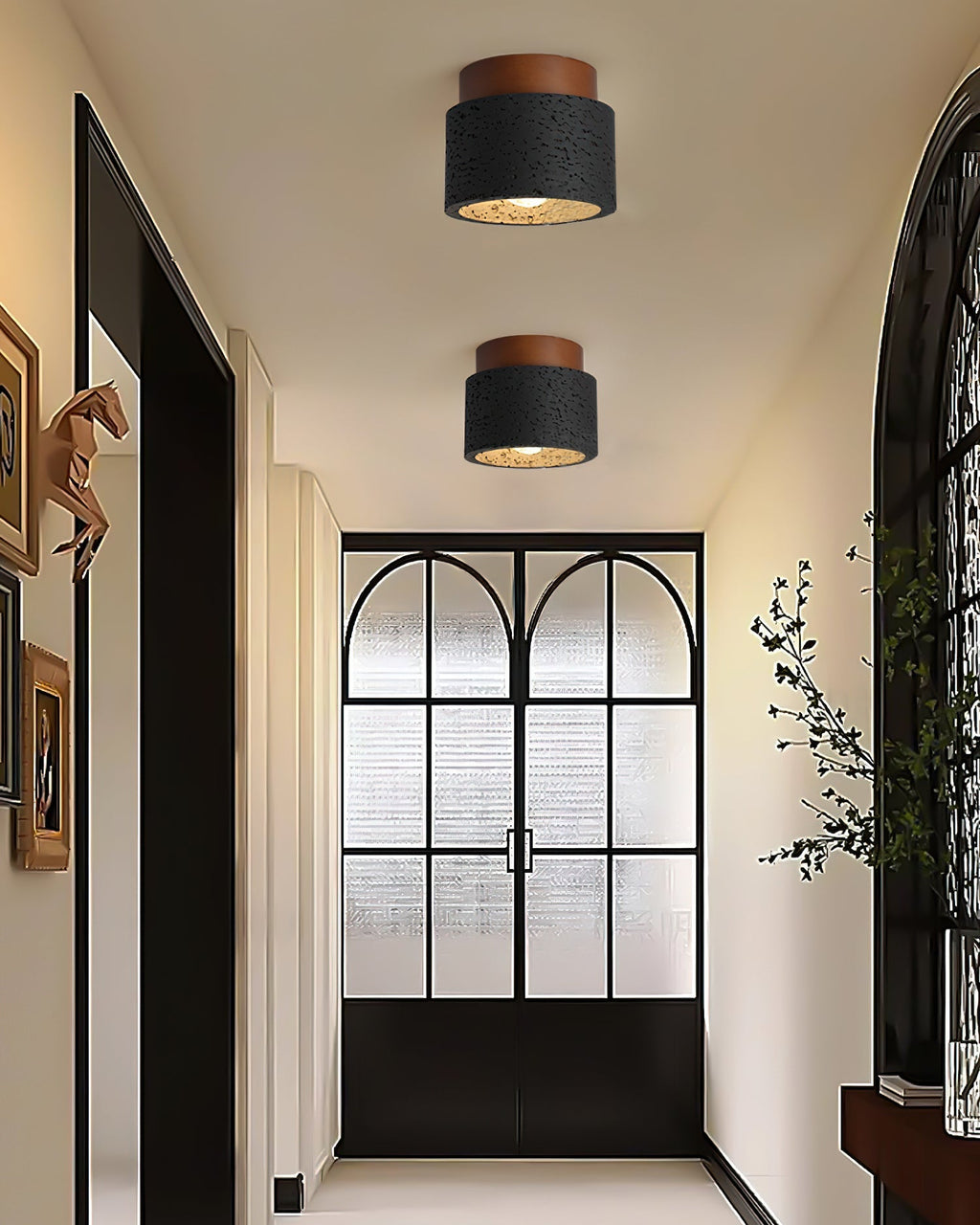 Ritta Sqaure&Round Ceiling Light  Black& Yellow Travertine