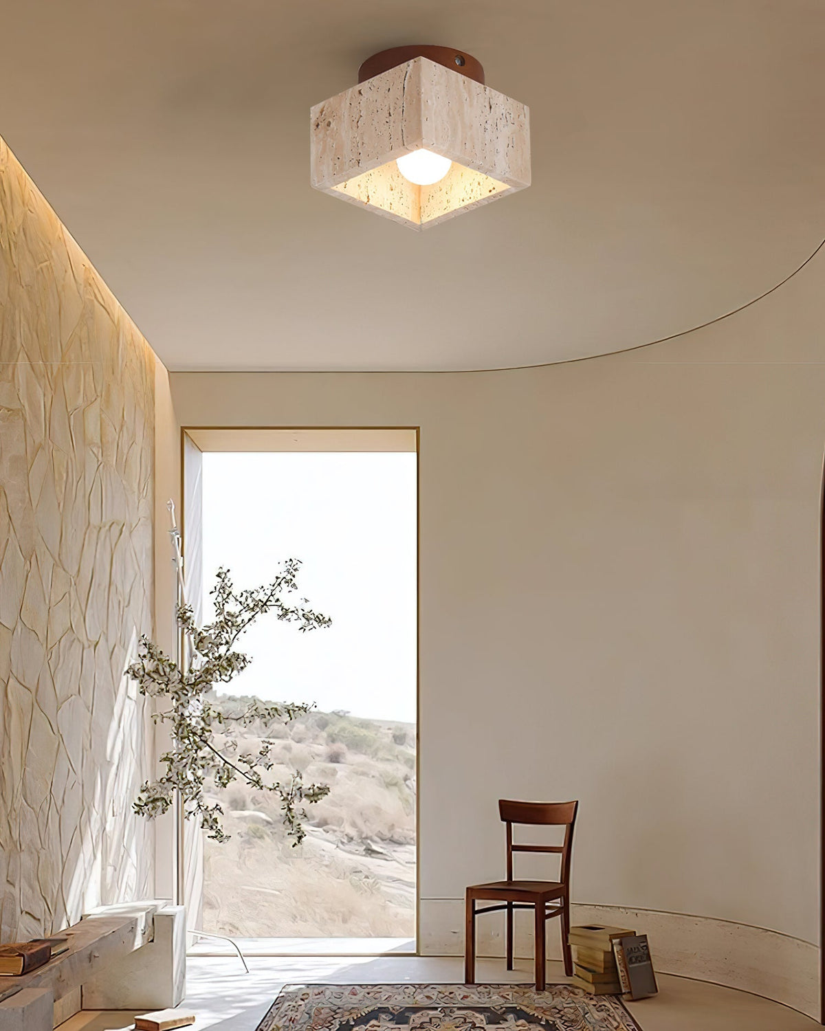 Ritta Sqaure&Round Ceiling Light  Black& Yellow Travertine