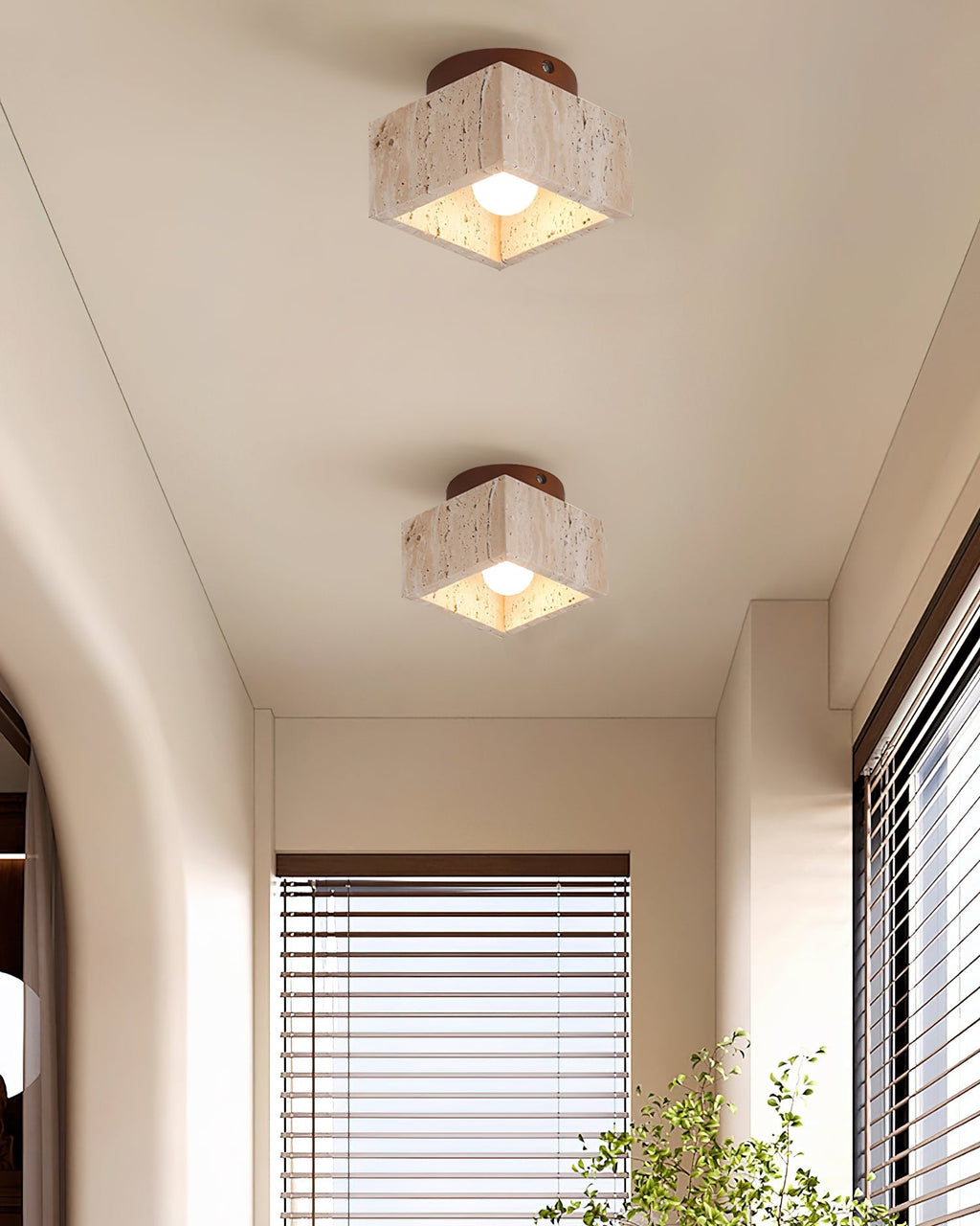 Ritta Sqaure&Round Ceiling Light  Black& Yellow Travertine