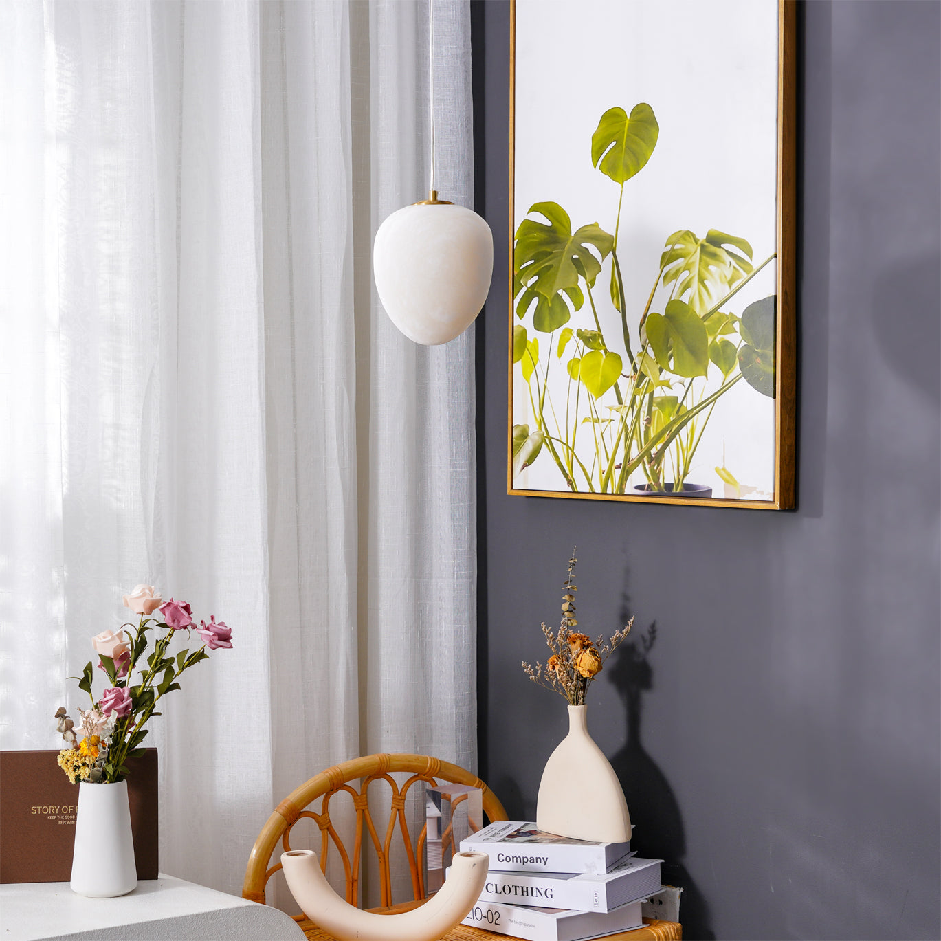 Goose Pendant Lamp Alabaster Brass Sophistication