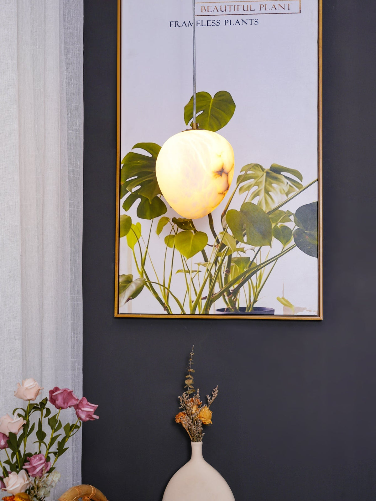 Goose Pendant Lamp Alabaster Brass Sophistication
