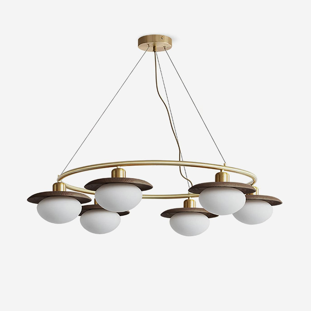 Gama Chandelier Copper Wood Round Vintage
