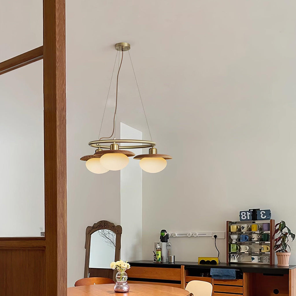 Gama Chandelier Copper Wood Round Vintage