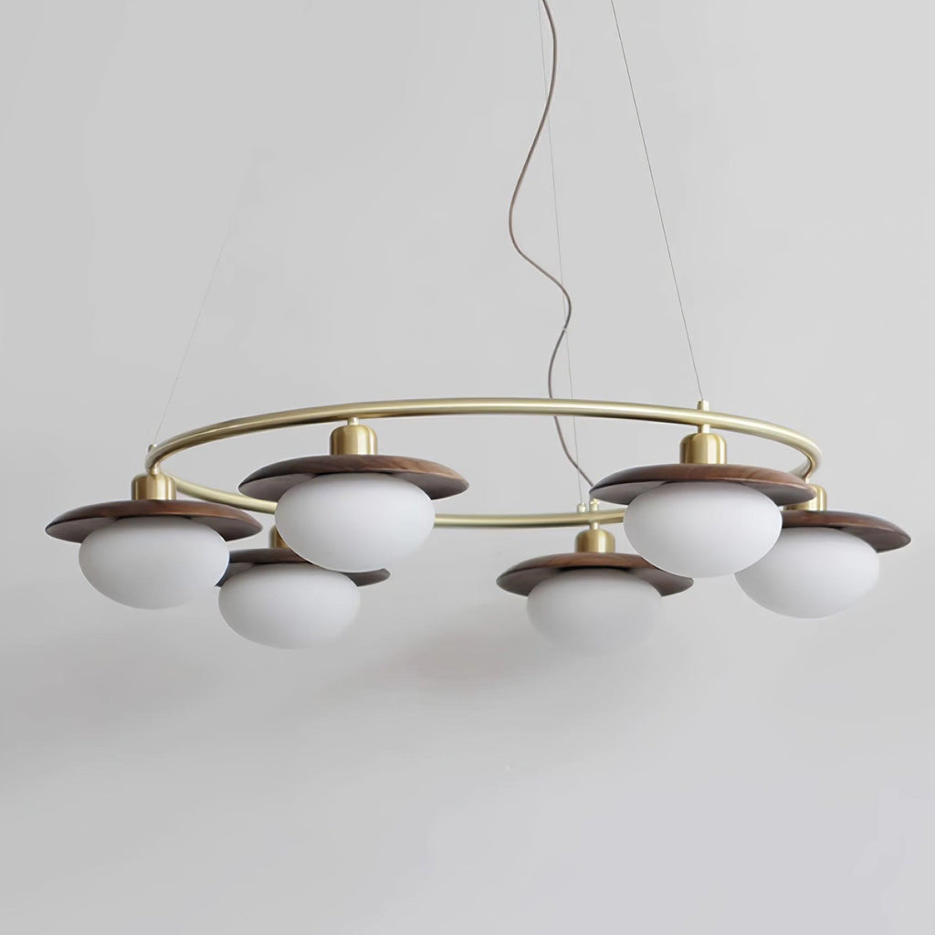 Gama Chandelier Copper Wood Round Vintage