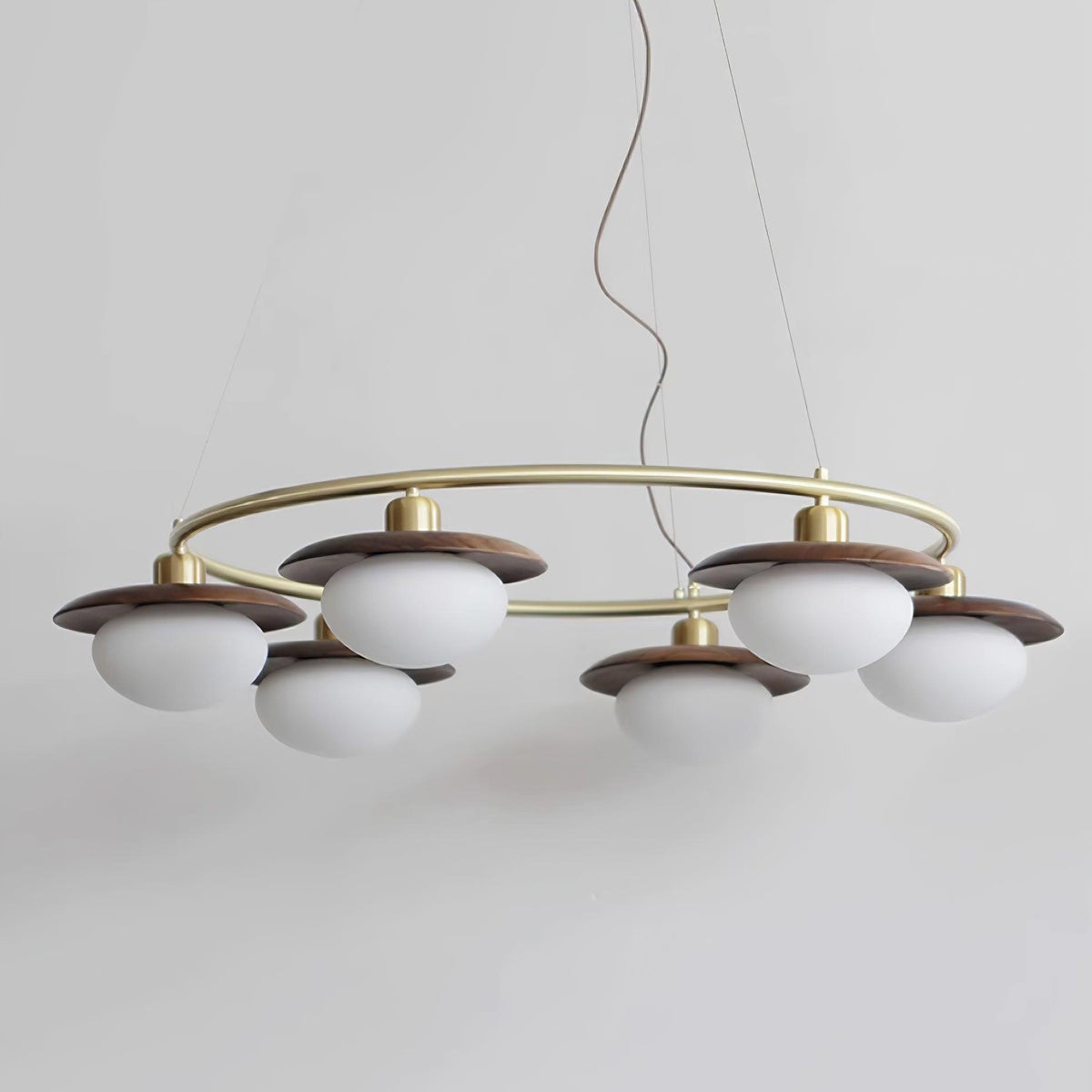 Gama Chandelier Copper Wood Round Vintage