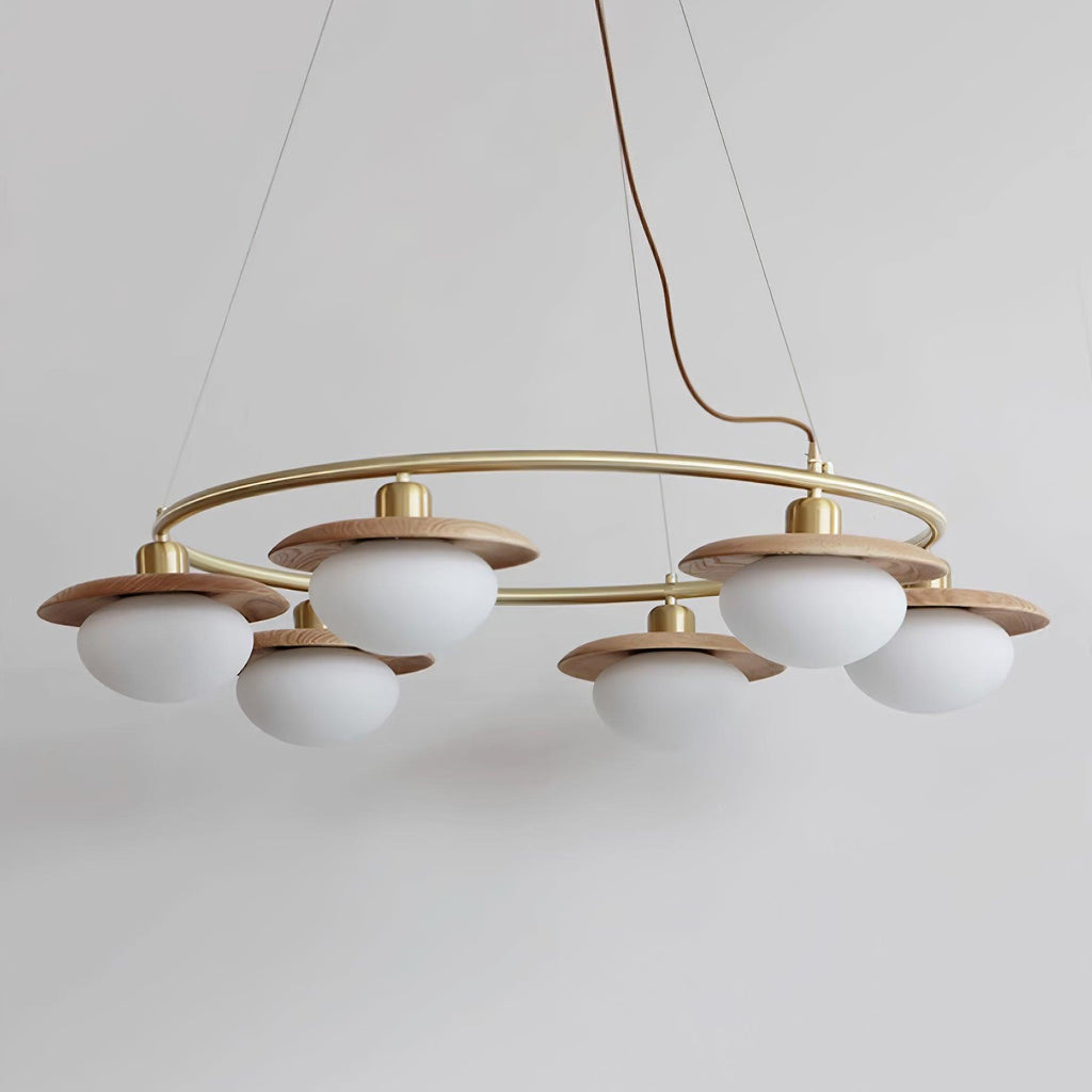 Gama Chandelier Copper Wood Round Vintage