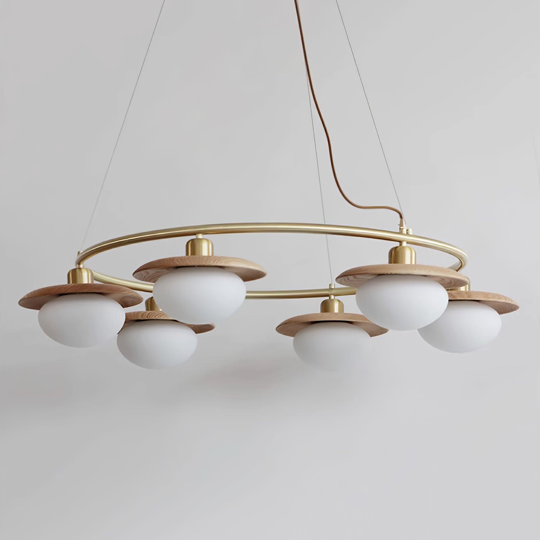 Gama Chandelier Copper Wood Round Vintage