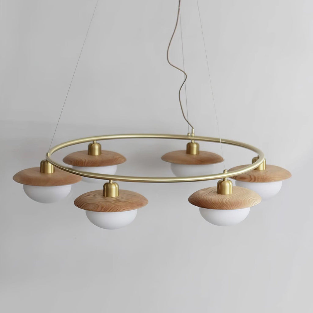 Gama Chandelier Copper Wood Round Vintage
