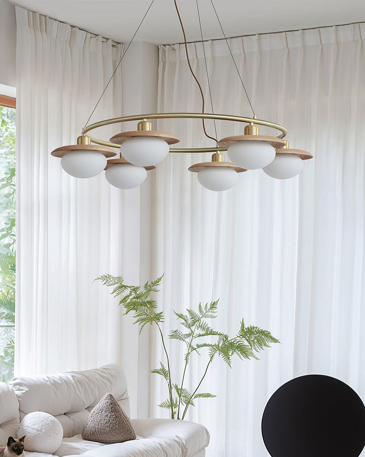 Gama Chandelier Copper Wood Round Vintage