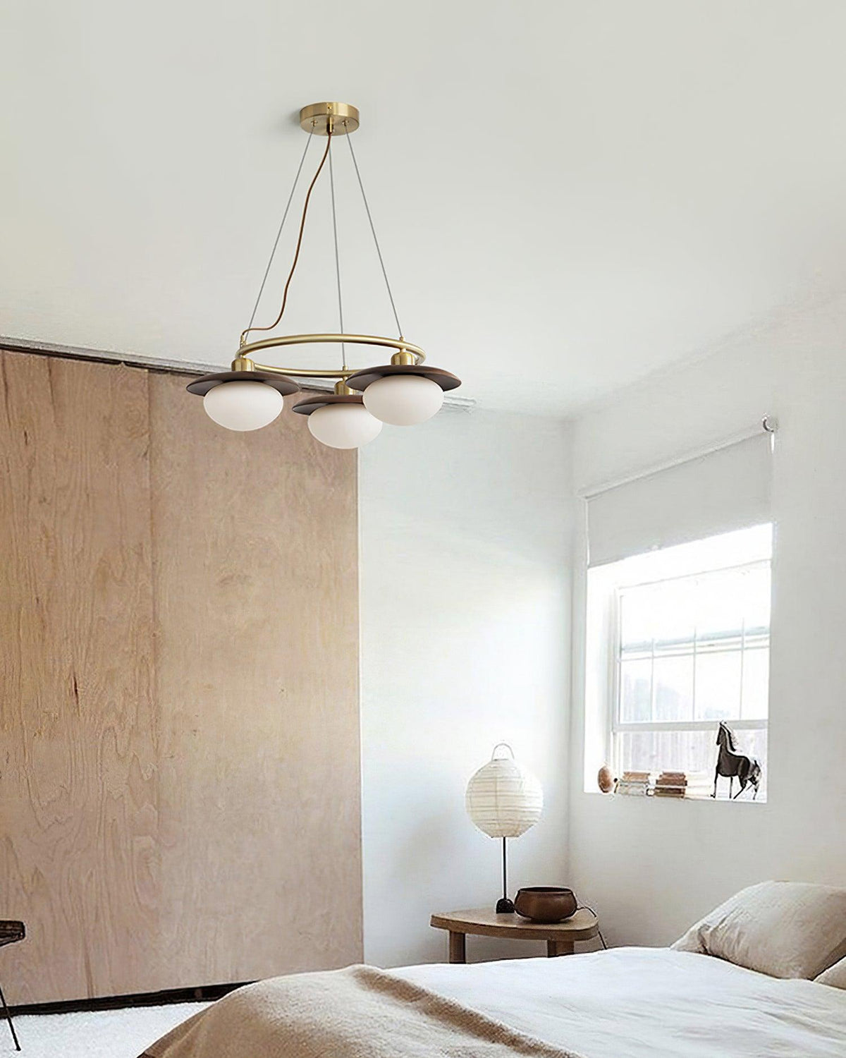 Gama Chandelier Copper Wood Round Vintage