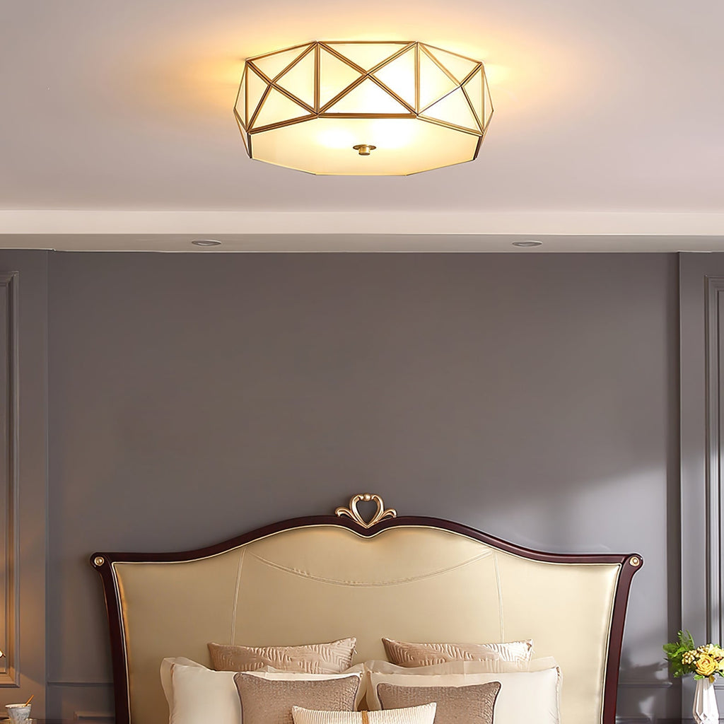 Coloreth Geometric Shaped Brass Glass Flush Ceiling Light