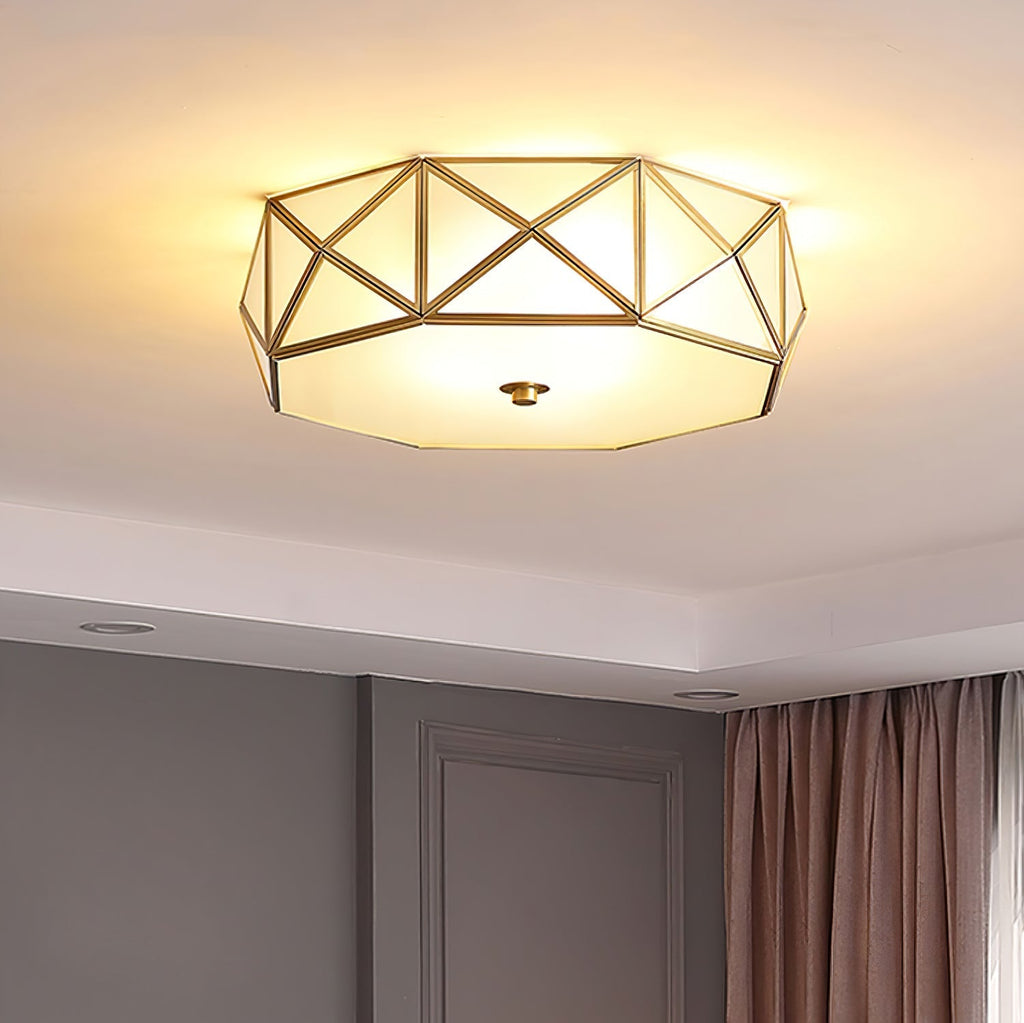 Coloreth Geometric Shaped Brass Glass Flush Ceiling Light