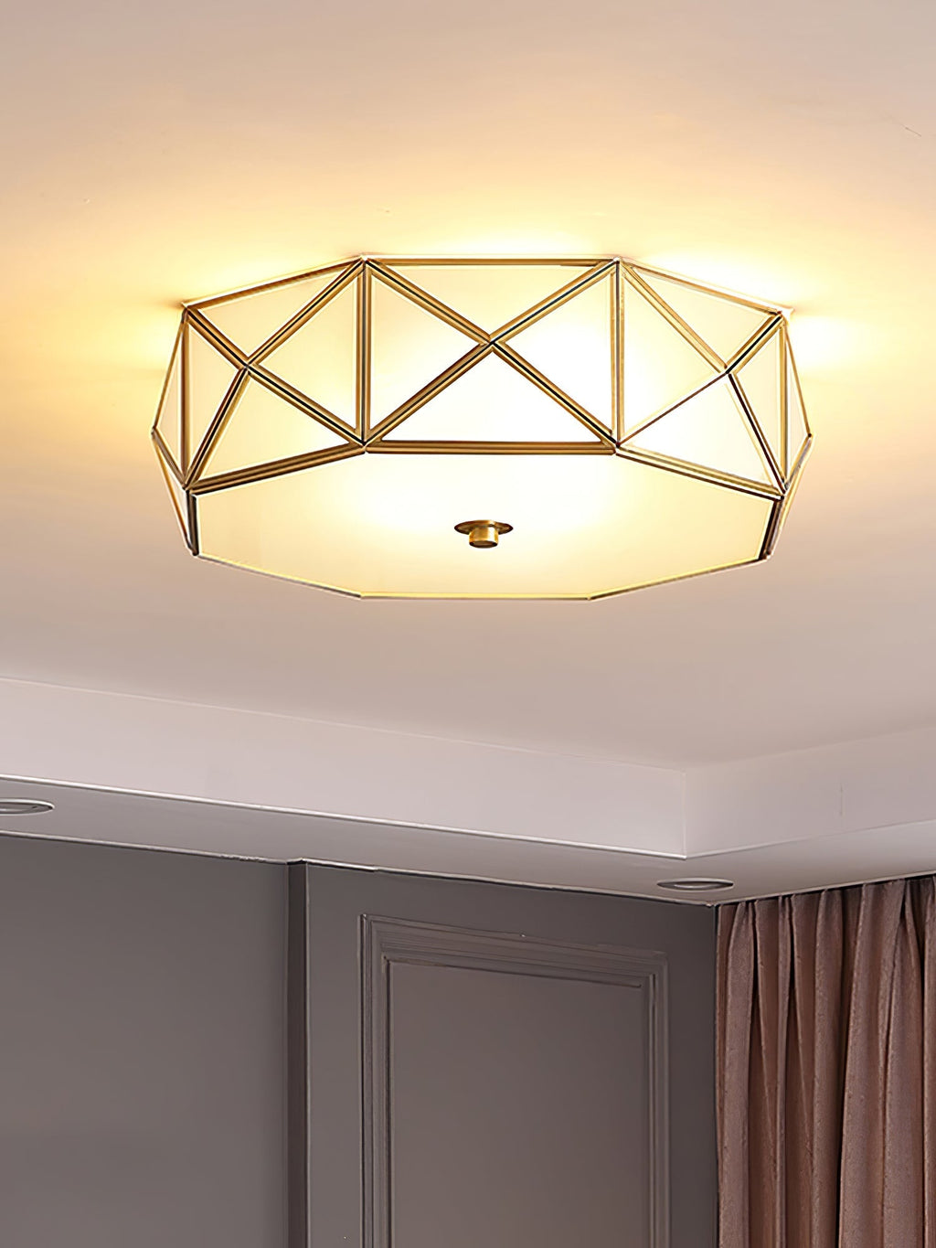 Coloreth Geometric Shaped Brass Glass Flush Ceiling Light