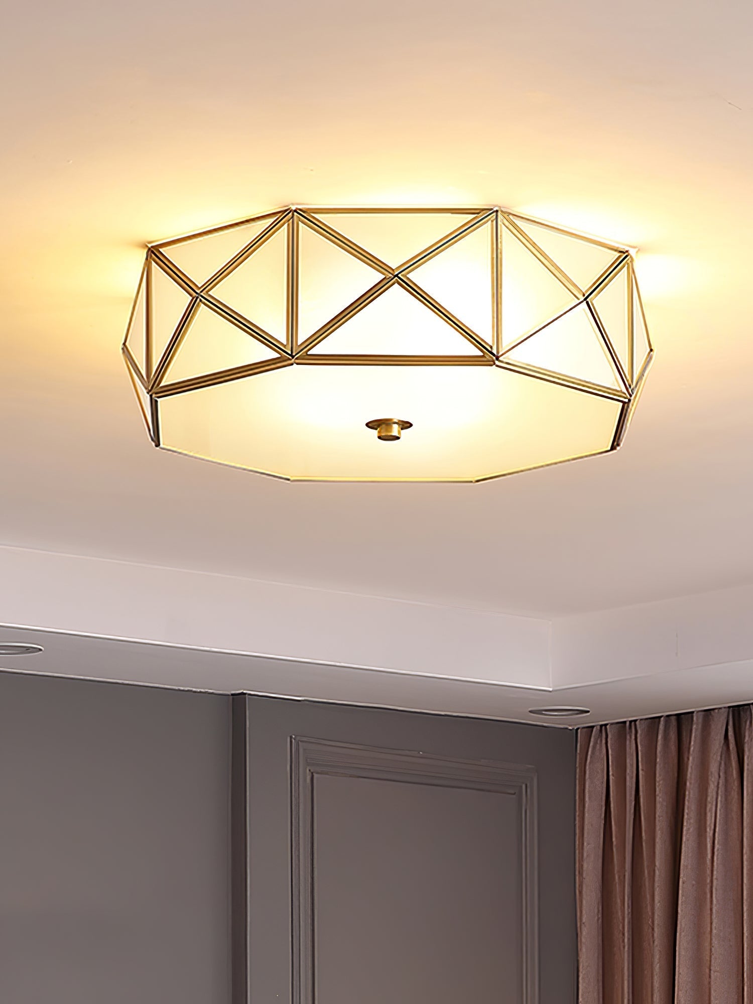 Coloreth Geometric Shaped Brass Glass Flush Ceiling Light