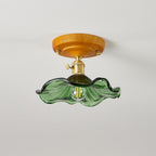 Ceiling Light Wood Canopy Brass & Glass Shade Vintage Floral Farmhouse