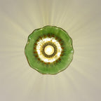 Ceiling Light Wood Canopy Brass & Glass Shade Vintage Floral Farmhouse