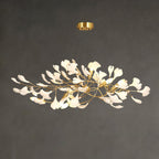 Olivia Ceramic Gingko Linear-Wave Chandelier White Leaf