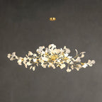 Olivia Ceramic Gingko Linear-Wave Chandelier White Leaf