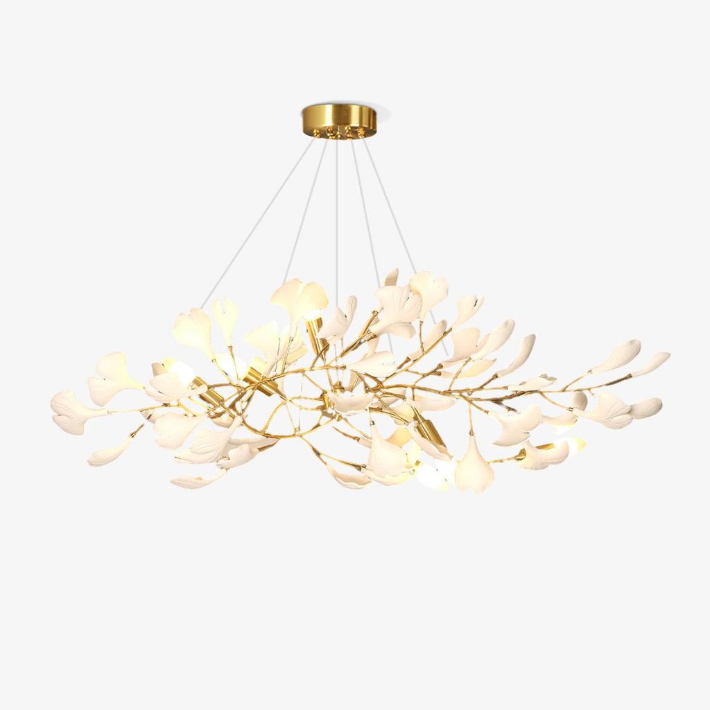 Olivia Ceramic Gingko Linear-Wave Chandelier White Leaf