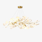 Olivia Ceramic Gingko Linear-Wave Chandelier White Leaf