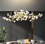 Olivia Ceramic Gingko Linear-Wave Chandelier White Leaf