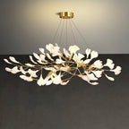 Olivia Ceramic Gingko Linear-Wave Chandelier White Leaf