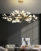 Olivia Ceramic Gingko Linear-Wave Chandelier White Leaf