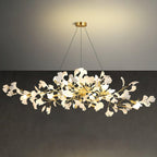 Olivia Ceramic Gingko Linear-Wave Chandelier White Leaf