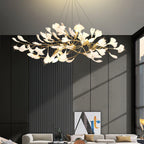 Olivia Ceramic Gingko Linear-Wave Chandelier White Leaf