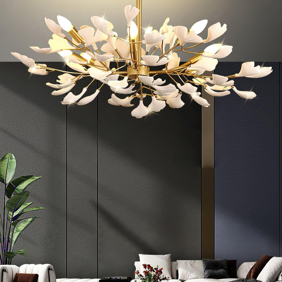 Olivia Ceramic Gingko Chandelier Firefly Art Design