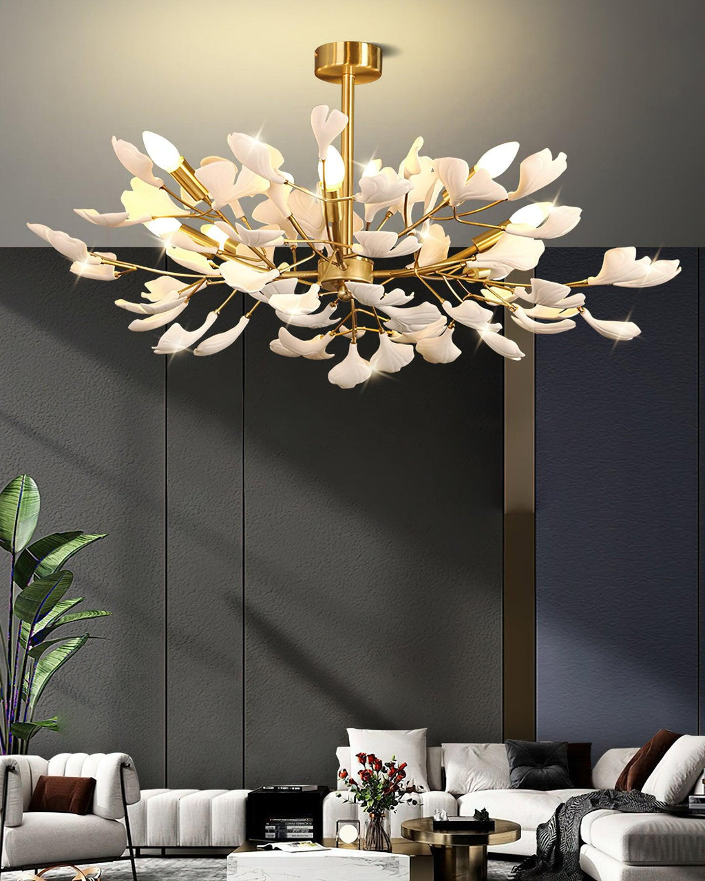 Olivia Ceramic Gingko Chandelier Firefly Art Design