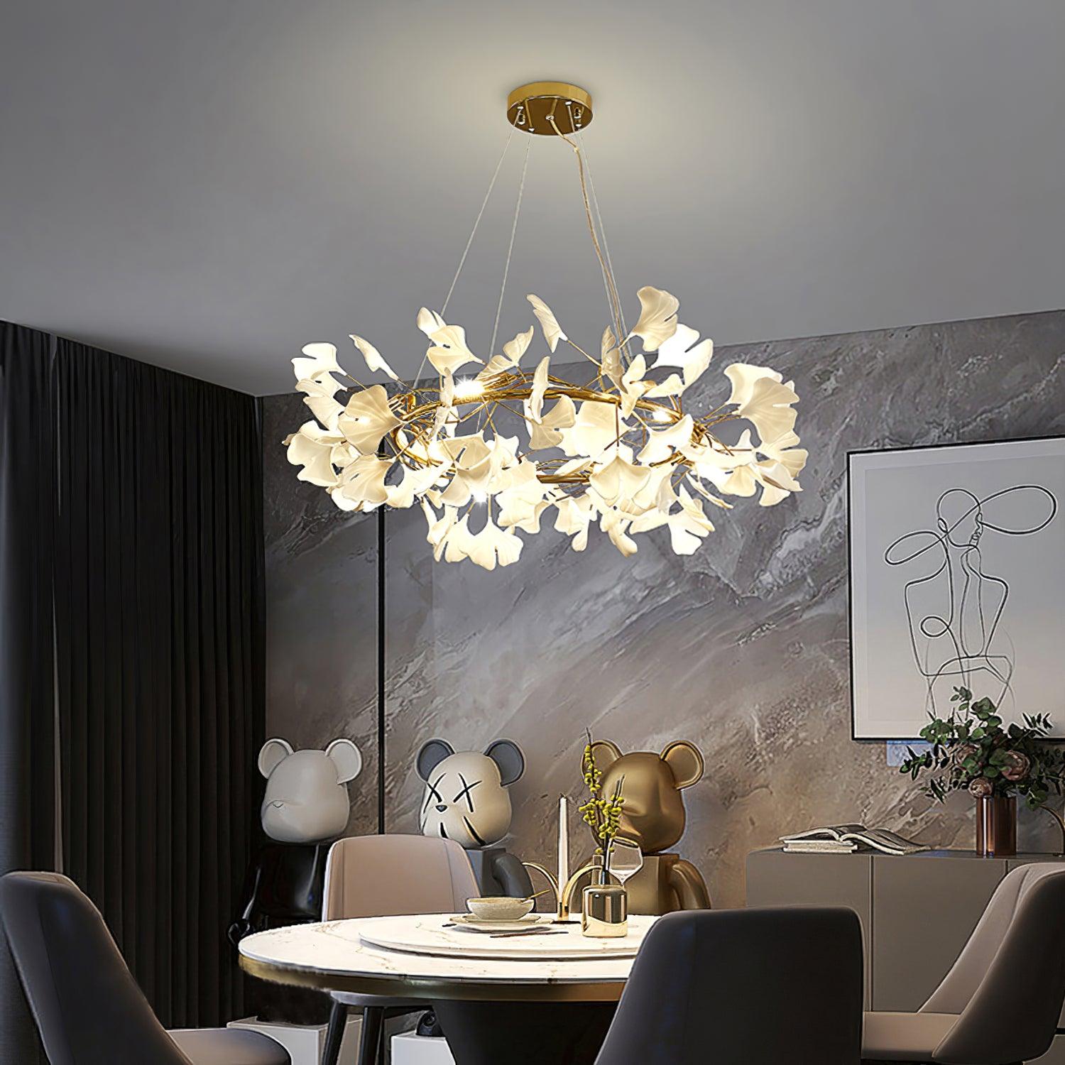 Olivia Ceramic Gingko Art Deco Chandelier  O-Shape