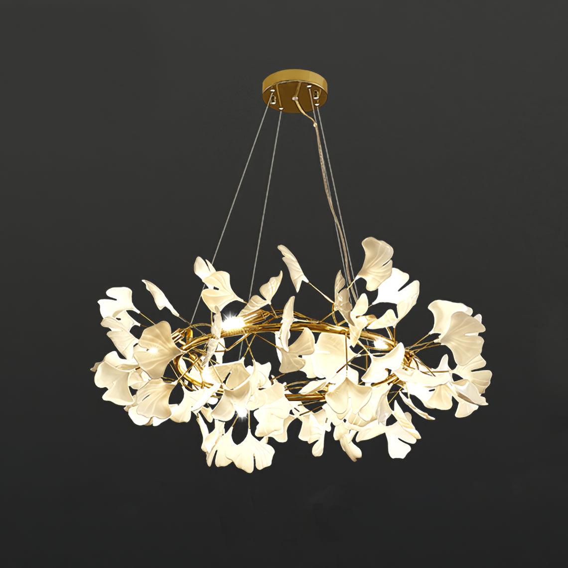 Olivia Ceramic Gingko Art Deco Chandelier  O-Shape
