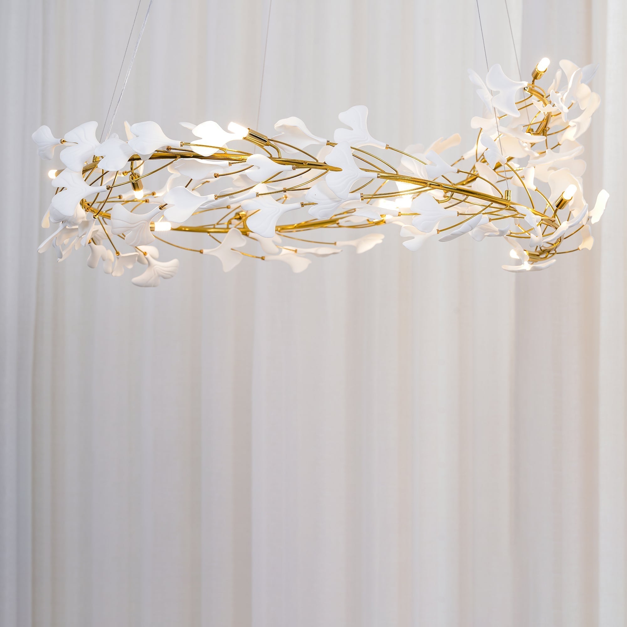 Lustra Pendant Lamp Gingko Porcelain Leaves Gold