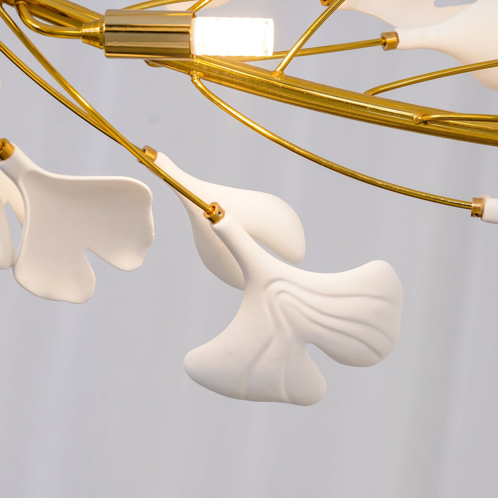 Lustra Pendant Lamp Gingko Porcelain Leaves Gold