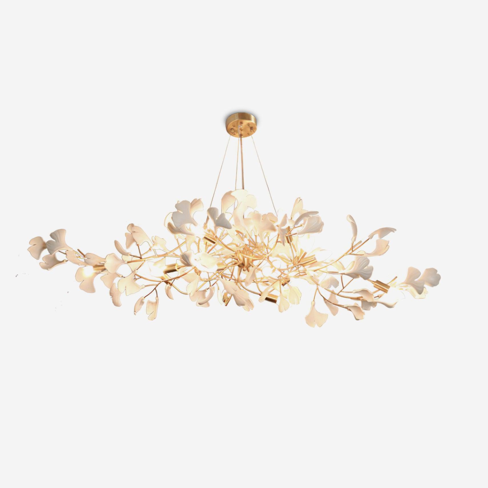 Gingko Chandelier Long Version Porcelain Leaf Branch Organic