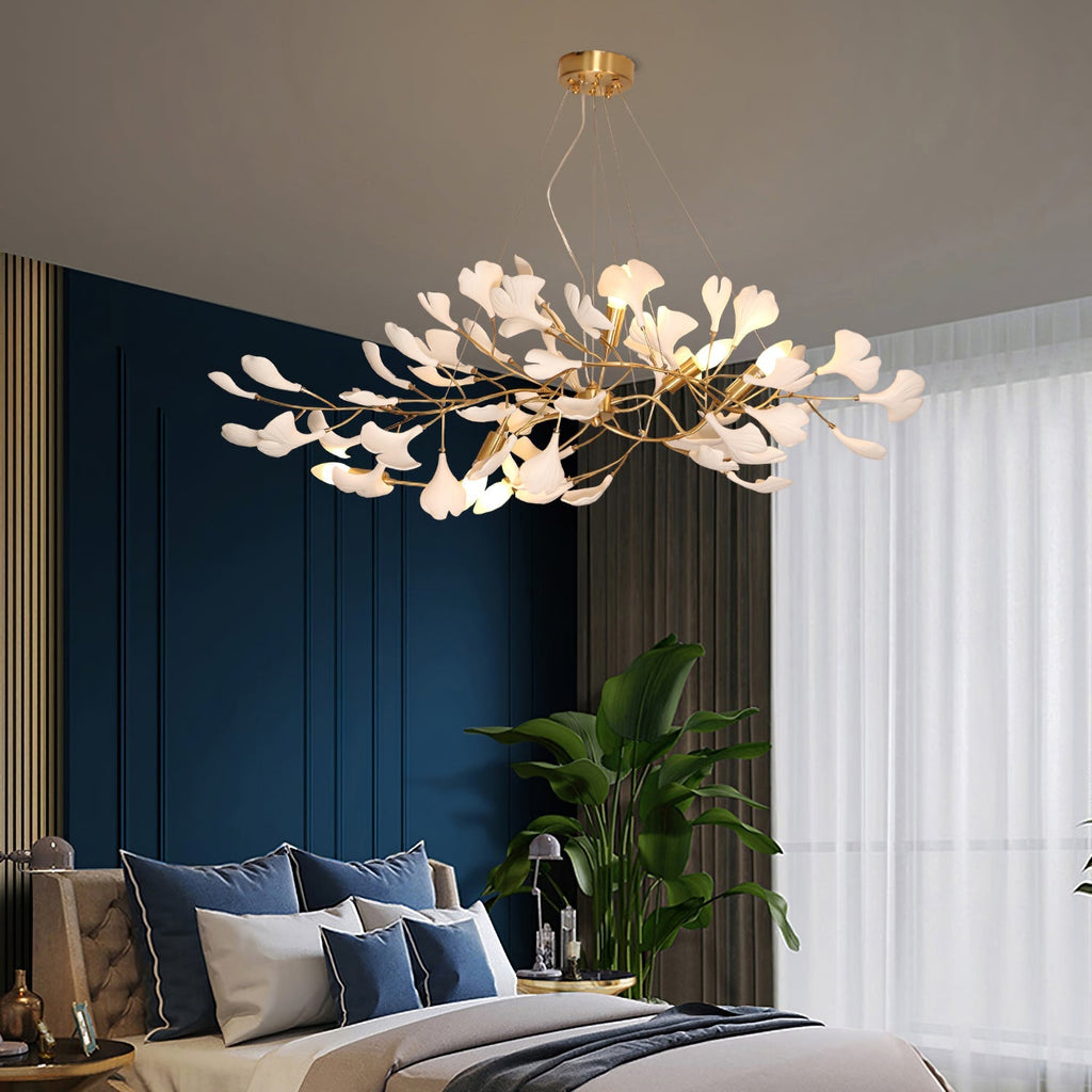 Gingko Chandelier Long Version Porcelain Nature Inspired