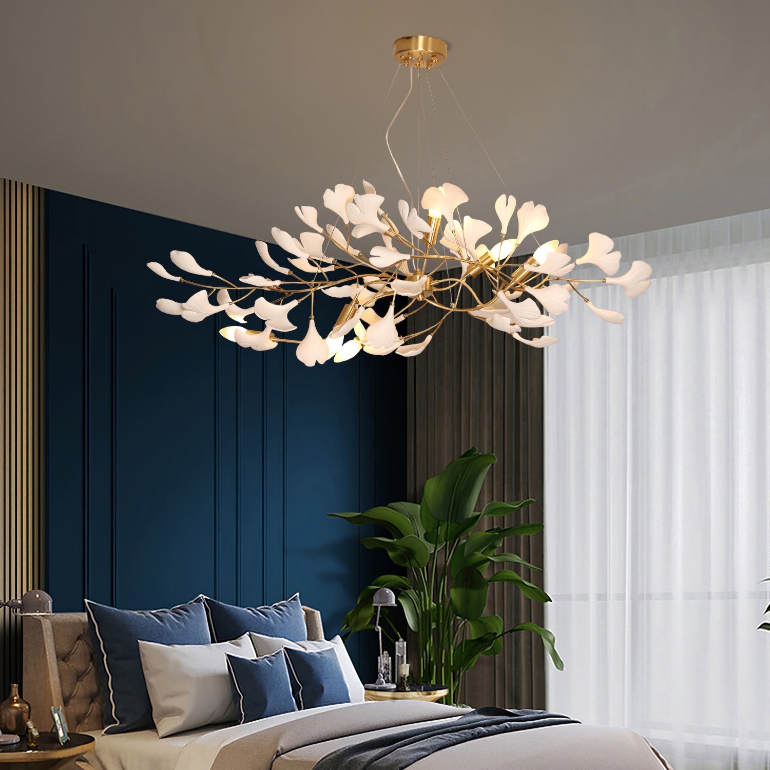Gingko Chandelier Long Version Porcelain Nature Inspired