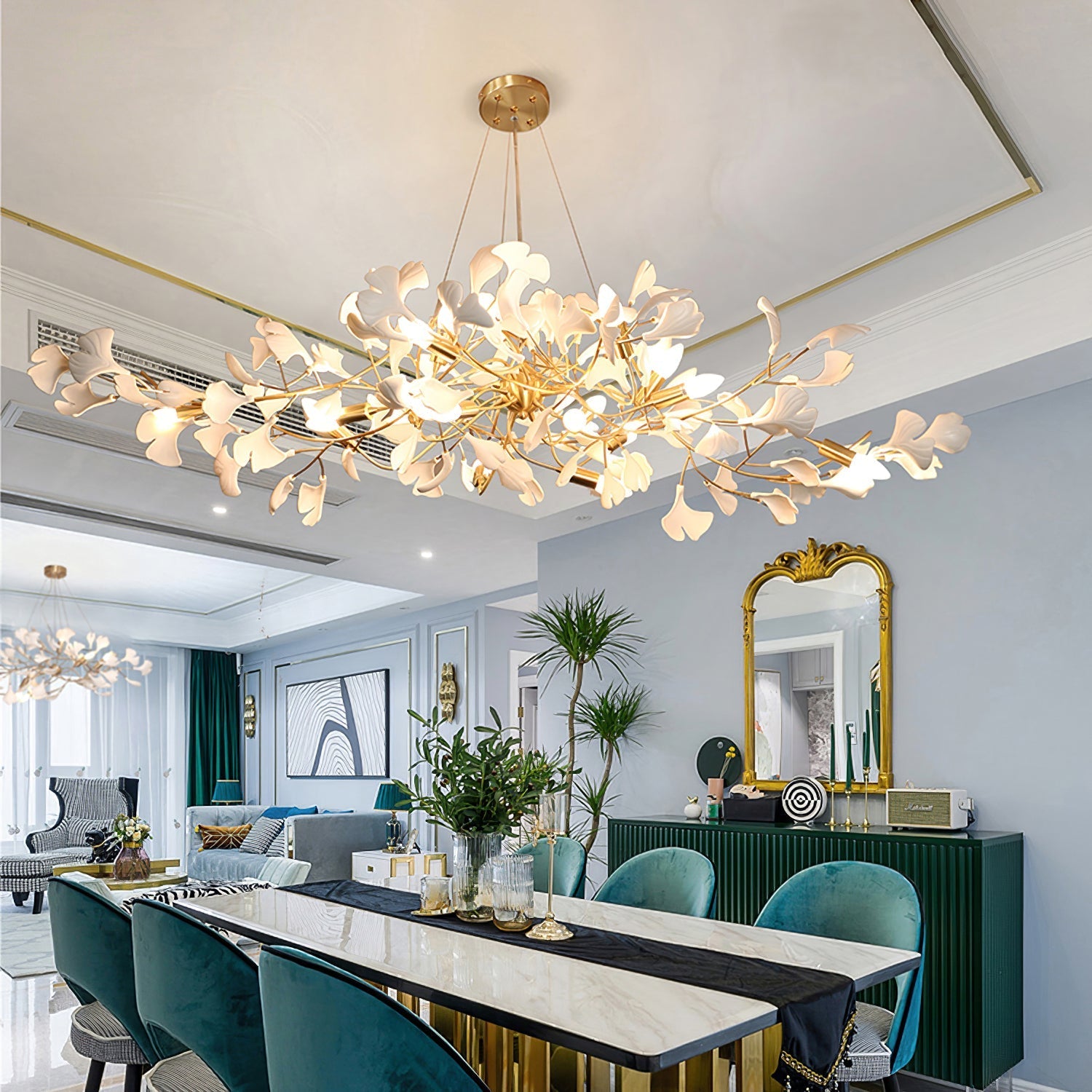 Gingko Chandelier Long Version Porcelain Leaf Branch Organic
