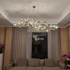 Chandelier White Ceramic Ginkgo Petals Gold Organic Art Nouveau