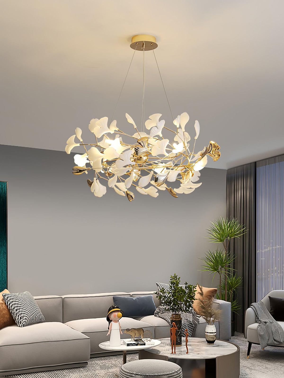 Olivia Ceramic Gingko  Chandelier Round and Rectangular Design
