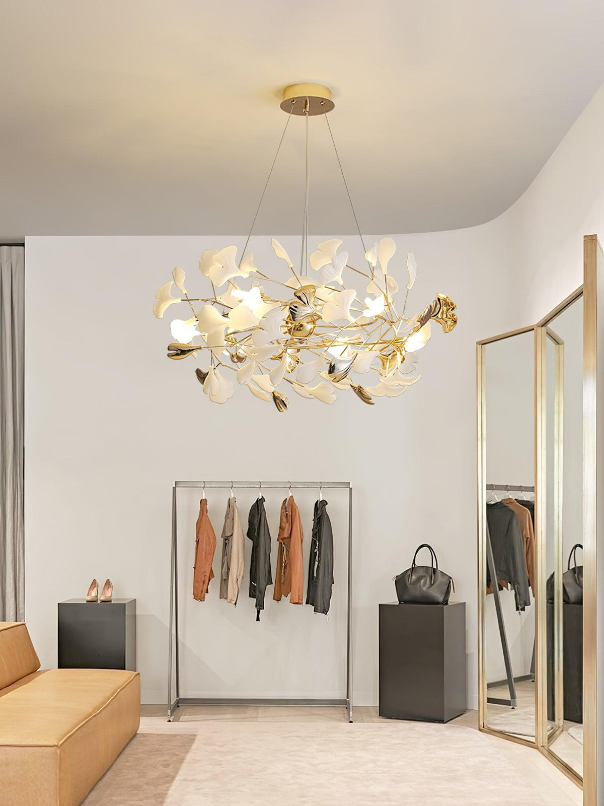 Olivia Ceramic Gingko  Chandelier Round and Rectangular Design